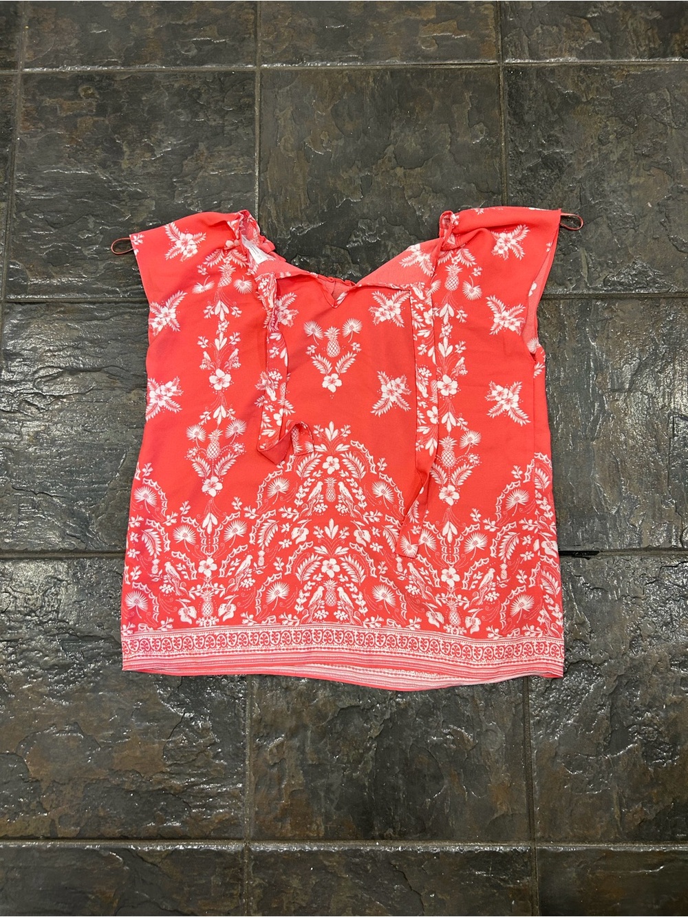 LC Lauren Conrad Coral Floral Pineapple Flutter Sleeve Blouse M - Picture 7 of 7